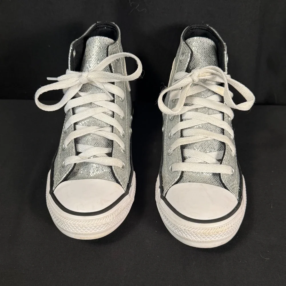 Converse Chuck Taylor All Star High Top PS Glitter Silver A01477C Youth Girls 2